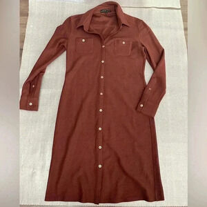 [M] Vintage Ralph Lauren Black Label  Burgundy Wool Button LS Shirt Midi Dress